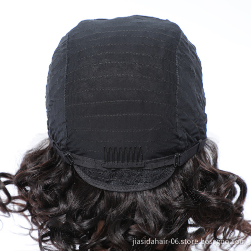 Half Hand Tied Short Curly Wig Water Wave 150 Density Human Hair Lace Front Wigs Curly Hair Bob Wigs